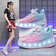 【100% High Quality】Heelys Double Wheel led Women's Shoes, Flashing Shoes Women's Shoes, Low-Cut Leat