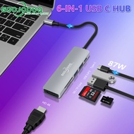 GOOJODOQ Hub USB Tipe C Port Tampilan Kabel VGA Konektor 6 In 1 RJ 45 Ke HDMI 4K Lan Ethernet HDTV K