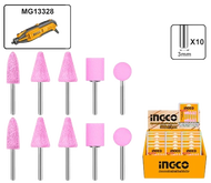 INGCO ชุดอุปกรณ์เสริมหัวเจียรหินขัด 10 ชิ้น หินเจียระไนชมพู รุ่น AKB1012 สำหรับเครื่องเจียรสายอ่อนM