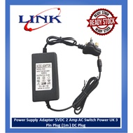 Power Supply Adapter 5VDC 2 Amp. AC Switch Power. UK 3 Pin Plug (1m ) DC Plug.