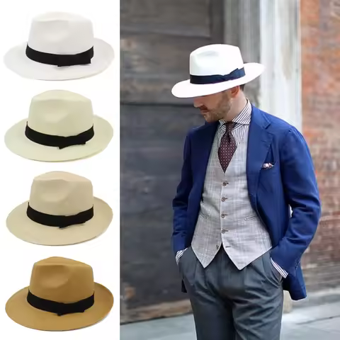 Men Women Straw Panama Hats Summer Fedora Sunhats Bowtie Band Party Trilby Caps Outdoor Sombrero Tra