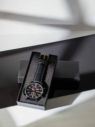 男士休閒低調商務簡潔成熟防水PU皮革手錶，附贈手錶盒