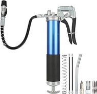 LOLYSIC Blue Grease Gun, 6000 PSI Heavy Duty Deluxe Pistol Grease Gun with 12 Inch Flex Hose, High Pressure Flexible Hose Bearing Grease Pump Connectors Adapters Rigid Extension Bend Tubes Nozzle