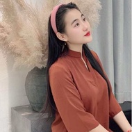 Phuc Tam blue clothes_Brown V-neck welded linen set FREESIZE 60kg