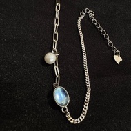 S925 純銀 海藍寶 手鏈 手環 珍珠 簡約 極簡 手鏈 古巴鍊 吼輪