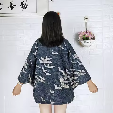 Japanese Fashion Women Tops Summer 2019 Streetwear Japanese Yukata Kimono Cardigan Haori Red-Crowned
