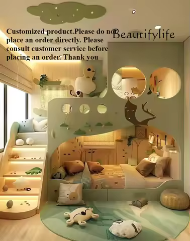 J Whole House Custom Full Solid Wood Children's Tree House Slide Upper And Lower Bunk Beds Solid Woo