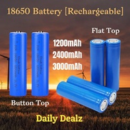 Flat & Button Top Rechargeable 18650 Lithium Ion 3.7V Battery [1200mAh/2400mAh/3000mAh] - 3 Months W