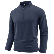 Men Spring Autumn T-Shirts Lightweight Hiking Quick-dry Long Sleeve Top Half Zip Breathable Stretchy