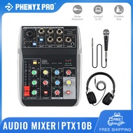 Phenyx Pro PTX-10B USB Interface Audio Mixer Bundle 4-Input 3-Band EQ Echo Effects with Dynamic Mic 