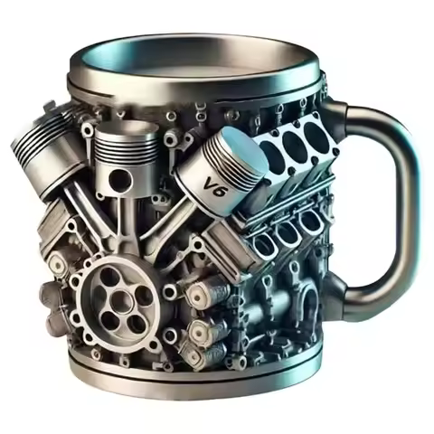 J1UL1N V6 Engines Stainless Steel Cup Coffee Mug Car Engine Coffee Cup With Insulated Handle For Car