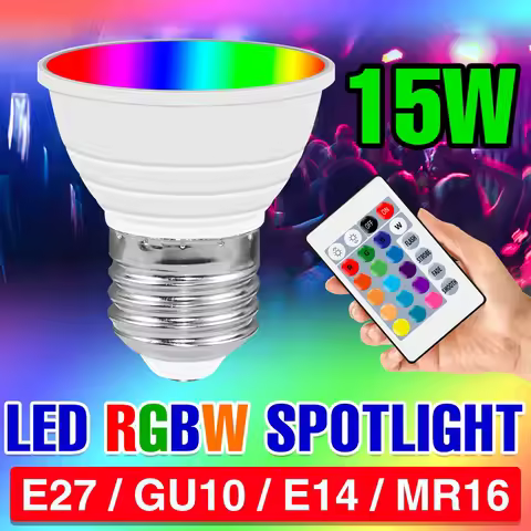 15W RGBW LED Light Bulb E27/E26 Colorful Night light GU10 Ceiling Lamp E14 IR Remote Control Dimmabl