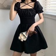Ka5 Dark Black Lace-Up Square Neck Skirt - Slimming Short A-Line Style for Women | Summer Fashion In