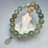 F52 冰種老油青 11mm 三彩漸變色老料翡翠 福瓜 手串 緬甸玉 手珠