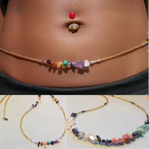 Waist Beads Color Rose Quartz Amethyst Gemstone Clasp Crystal Waist Beads Crystal Body Chain;waist C