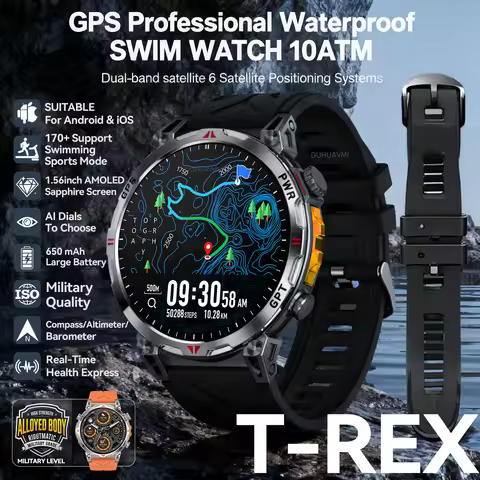 Outdoors Military T-Rex3 GPS Smartwatches 10ATM Waterproof Swim Watch Built in GPS Compass Voice Cal