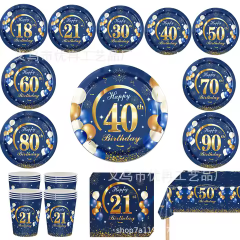 18th 30th 40th 50th 60th 70th Birthday Decorations Men Women Blue Birthday Happy Birthday Plates Cup