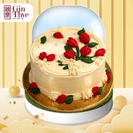 [Gin Thye] Ruby Tulip & Pearl Wreath Cake 5 Inch | Fresh Baked