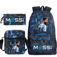 Foreign Trade Printed Backpack Children Messi Merchandise Football Three-Piece Schoolbag Elementary 