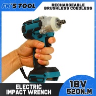 18V 520Nm Brushless Cordless Electric Impact Wrench Rechargeable 1/2 inch Wrench Power Tools Compati