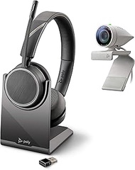 Poly (Plantronics + Polycom) Studio P5 Webcam with Voyager 4220 UC Headset Kit - 1080p HD Professional Video Conferencing Camera &amp; Stereo Bluetooth Wireless Headset - Certified for Zoom &amp; Teams