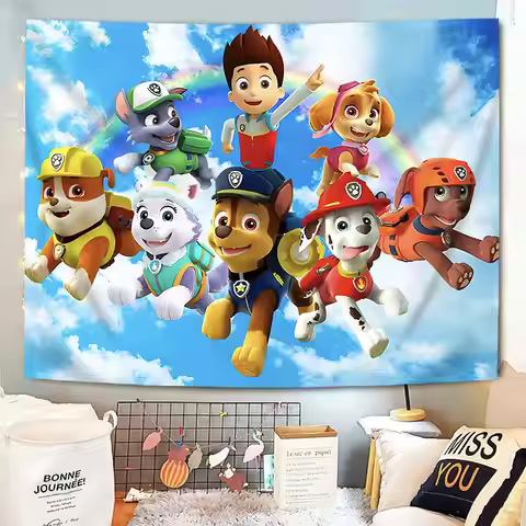 P-PAW P-Patrol Tapestry, Kids Cartoon Wall Hanging with All Dogs & Ryder for Bedroom Decor