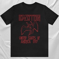 Led Zeppelin Men'S Fine 1977 Black T-Shirt, Red Print, Cotton