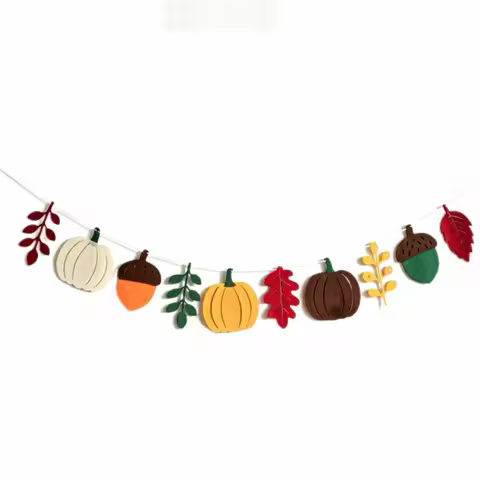 Thanksgiving Felt Banner 9 84 ft Pumpkin Leaf Flags Design Fall Garland