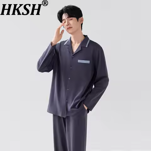 HKSH Autumn Winter Men Tide Long Sleeve Pants Bamboo Cotton Fiber Shirt Set Homewear Women Chic Ins 