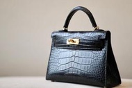 『RP精品』愛馬仕 HERMES 鱷魚皮 凱莉包 mini Kelly II 黑色 金扣