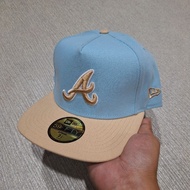 LIGHT BLUE/CREAM ATLANTA BRAVES A LOGO 59FIFTY A FRAME FITTED CAP/HAT BY NEW ERA