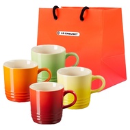 LE CREUSET 卡布奇諾馬克杯 200ml*4種組+購物袋 S 1套 橘色、紅色、棕櫚色、太陽光