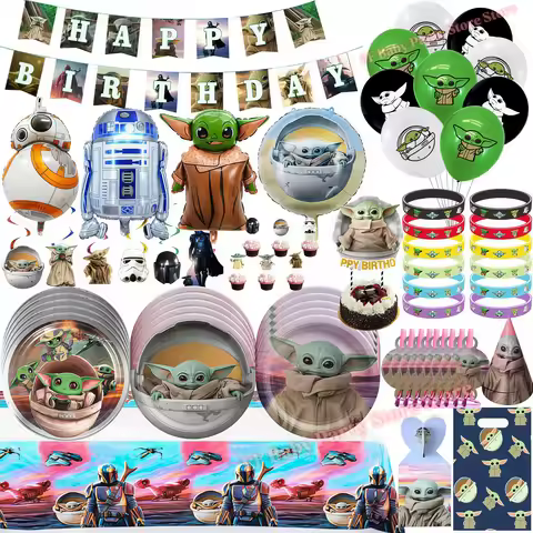 Star Waring Yoda Baby Theme Birthday Party Decoration Plate Napkin Cup Balloons Banner for Boys Favo