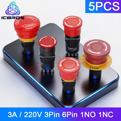 5pcs LA16-11ZS Button Switch 3A / 220V Emergency Stop Switch 1no 1nc Small Big Head Open Close Self