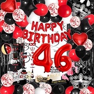Succris Red 46 Birthday Decorations Kit,Happy Birthday Banner,46 Number Balloons,Birthday Hats-6Pcs 