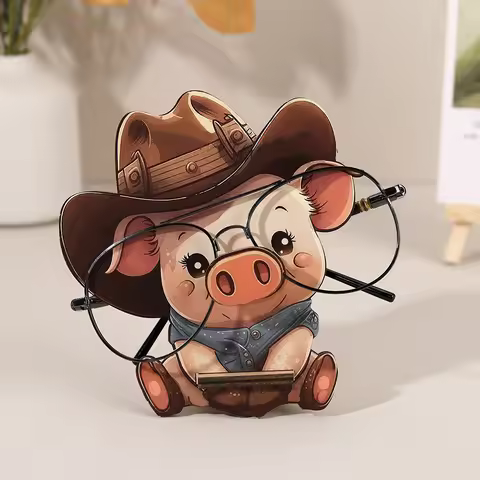 Cartoon Pig Glasses Frame Cute Animal Glasses Frame Sunglasses Display Stand Hand Carved Home Wooden