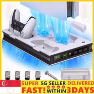 [✅SG Ready Stock] PS5 Stand with 2 Dual Fast Cooling Fans Controller Charging Station with 3 Extra U