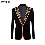 Jay Chou Wedding Collision European American Court Style Men's Suit Gold Embroidered Black Velvet Coat Singer Costume