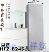 祥銘HERAN禾聯235公升235L冰櫃HFZ-B2451直立式冷凍櫃銀灰色手動除霜請詢價