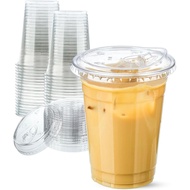 16 oz Clear Plastic Cups with Lids, 25 Sets Disposable Plastic Iced Coffee Cups with Strawless Sip-L