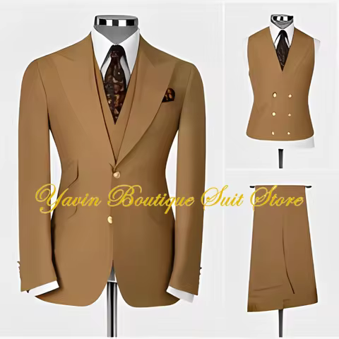3 Pcs Set Suit Pants Vest Fashion Men's Casual Boutique Business Groom Custom Made Wedding Jacket Bl