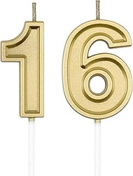 16th & 61st Birthday Candles, Gold Number 16 61 Candle for Cake Decoration on Birthday Party or Anni