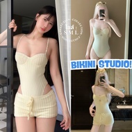 BIKINI Studio One-Piece Swimsuit Striped Pattern Women's Pastel Green Cute Comfortable To Wear Good 
