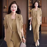 Formal Office Wear Women Suit Three-Piece Set 2024 New Plus Size Loose Suit Long Sleeve Blazer Coat + Vest +Straight Pants Suits