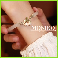 ❥ MONIKO Original Design 18k Gold Hetian Jade White  Lily of the valley Bangle Impact Inspired Brac