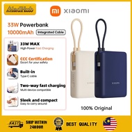 READY STOCK Xiaomi Power Bank 3C Certified 10000mAh 33W (Built-in Cable) Pocket size Fast Charging P