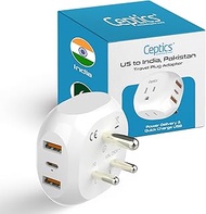 Ceptics India, Pakistan Travel Adapter - 5 Input with QC 3.1A Dual USB and USB-C - Ultra Compact - L