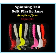 S005/6/7-Spinning Tail Soft Plastic Lure 5cm,6cm,7cm 10pcs/pkt Micro SP Fishing Baits Umpan Geli-Gel