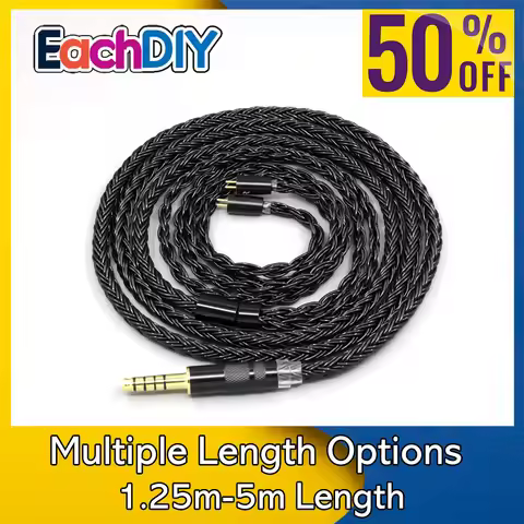 16 Core Black Braided Earphone Cable For IEM 0.78mm Flat Step JH Audio JH16 Pro JH11 Pro 5 6 7 2pin 