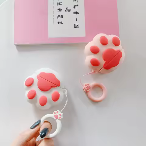 Cat's paw cartoon earphone case For Original Air Pro 6 TWS Case For Lenovo HT38 cover with hand ring